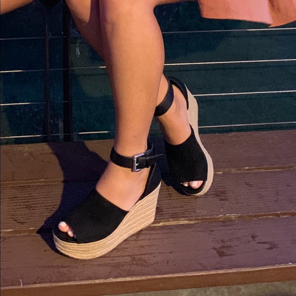 Black Espadrille Wedge Sandals